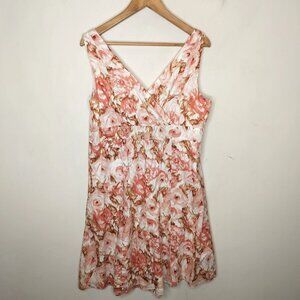 Lands End Floral Cotton Dress Faux Wrap Surplice Pleated